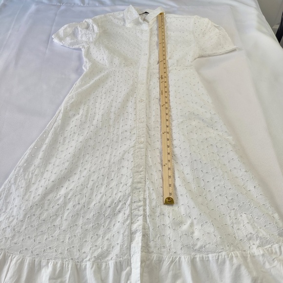 Zara White Eyelet Midi Dress button front size M - Picture 3 of 12